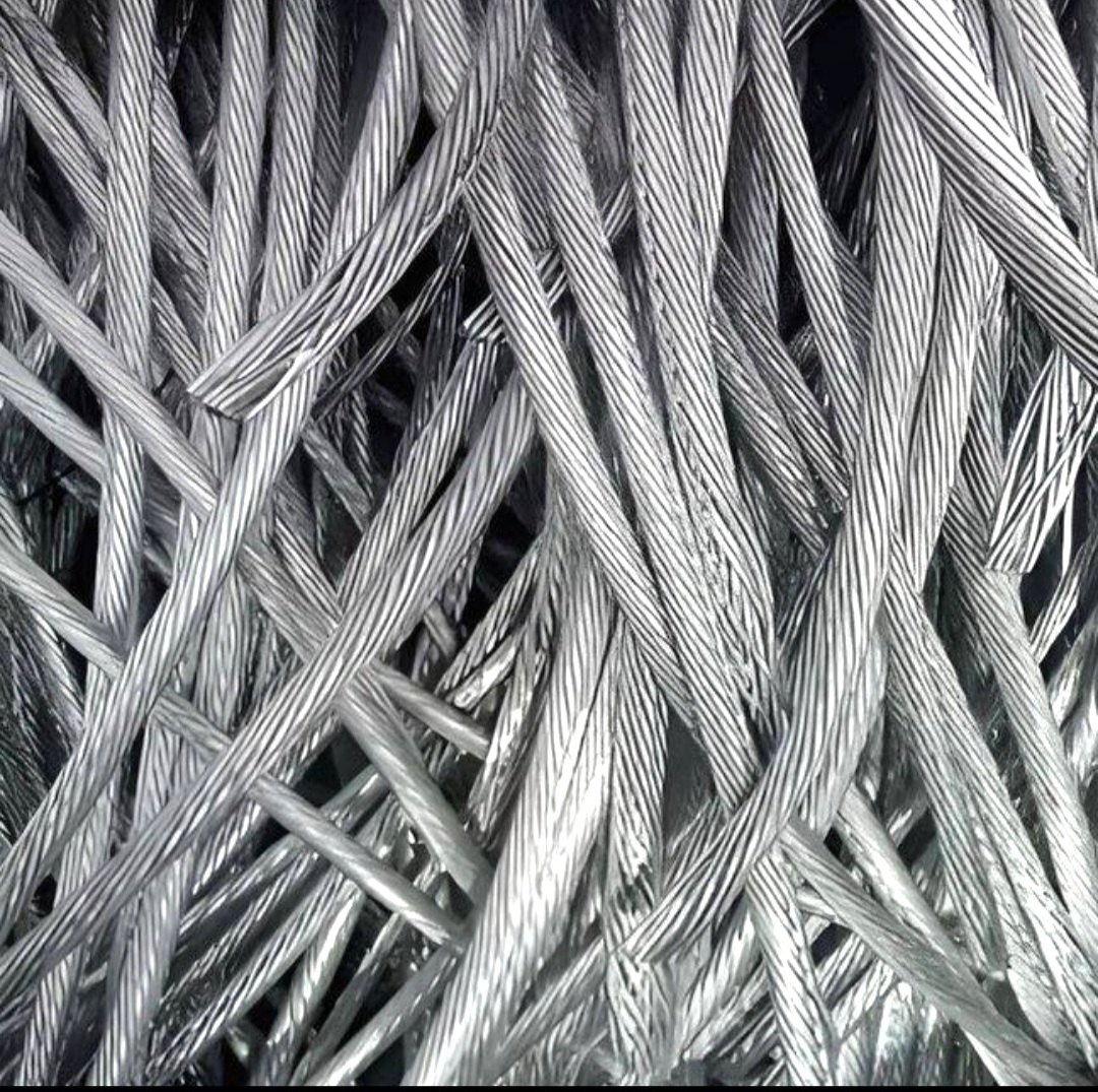 Close-up of bundled bare aluminium conductor wire